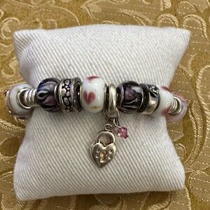 Valentines Silver &Pink Heart, w/ heart locket Charm Bracelet